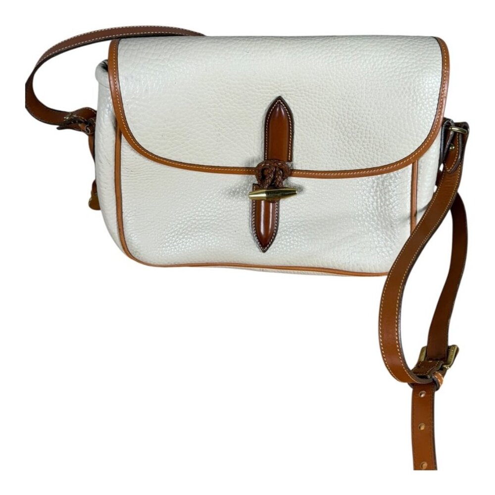 Dooney & Bourke White Pebbled Leather Crossbody with Brown Trim